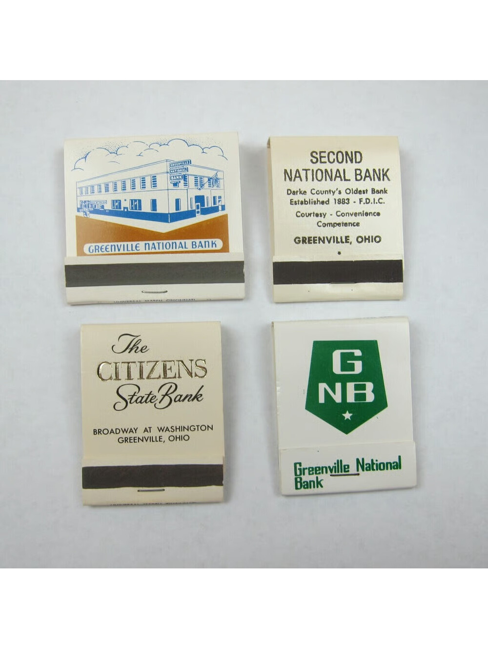 4 Vintage Matchbooks Greenville Ohio Banks GNB, Second National, Citizens State